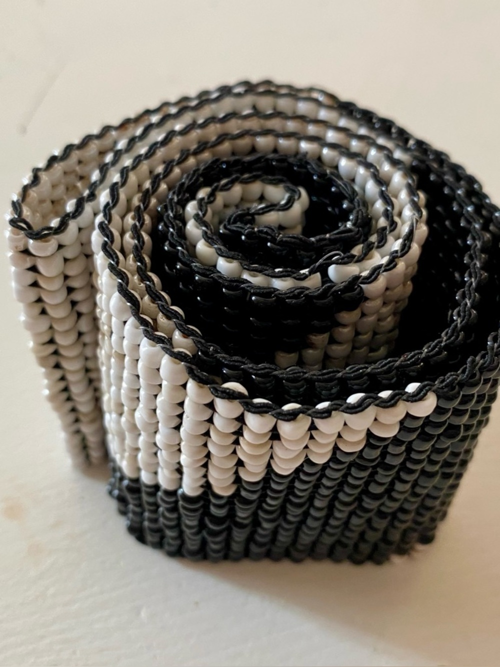 Beaded Black and White Diagonal Pattern Belt